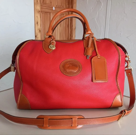 Dooney & Bourke 1990's Gladstone Weekender Luggage, Red AWL - Picture 2 of 16
